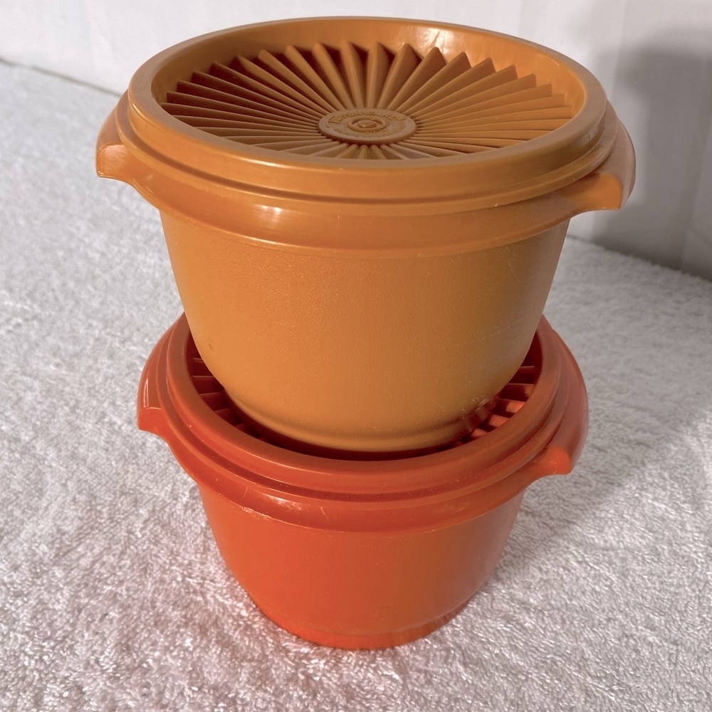 Vintage Tupperware Orange Yellow Servalier Stacking Bowls With Lids 4pcs